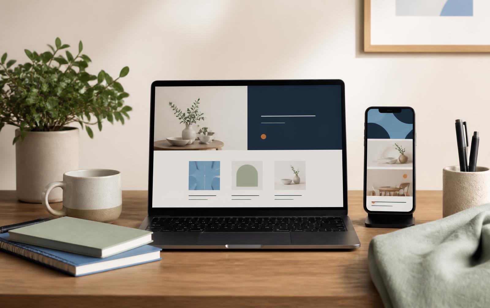 A laptop and phone displaying a polished website for a small business