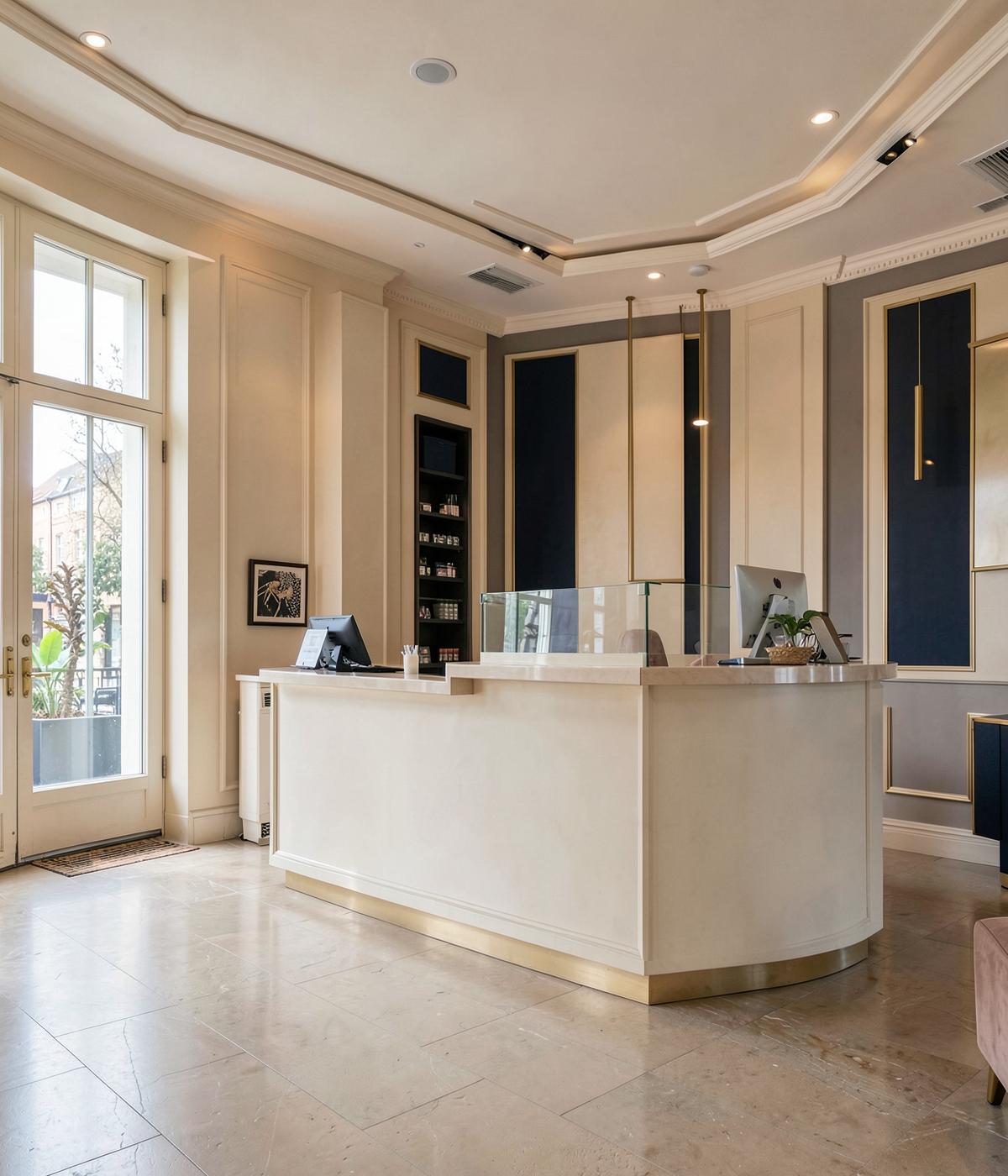 Hotel lobby and reception desk