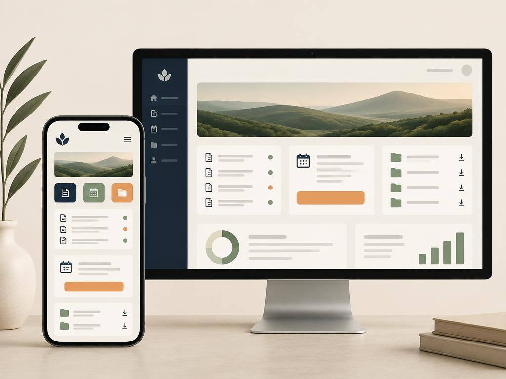 A branded client portal shown on a phone and a desktop screen